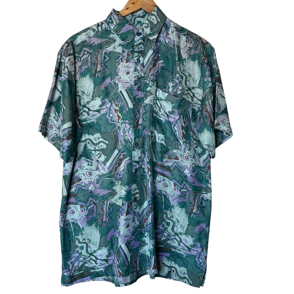 Reputation Shirt Vintage 100% Silk Retro Pattern Boho Hippie Size M